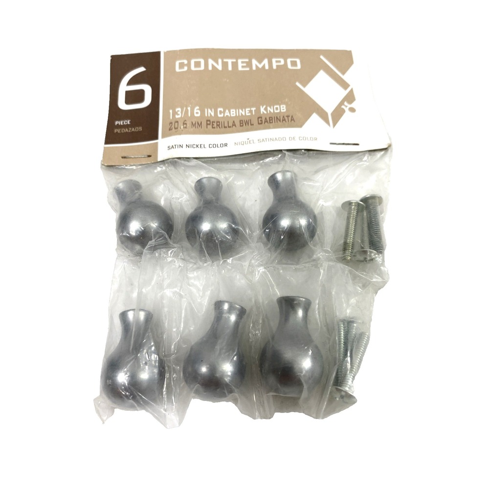 6 Contempo‎ Satin Nickel Cabinet Drawer Pulls Knobs Handles 13/16 " New
